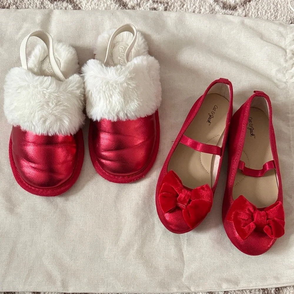 Cat & Jack 2 Pairs Red Shoes Slides Ballet Flats 11 12 - Picture 1 of 7
